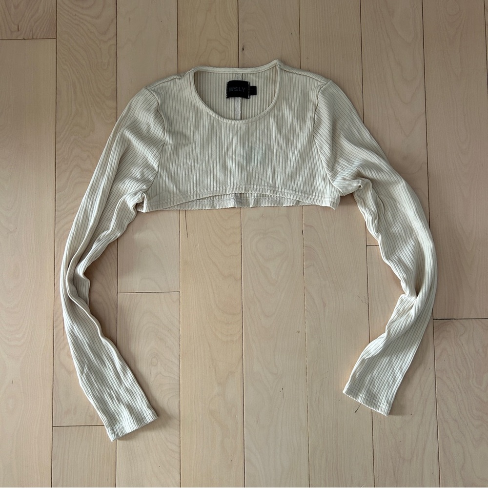 WESLEY Essex Ribbed Long Sleeve Shrug Cream - Picture 1 of 2